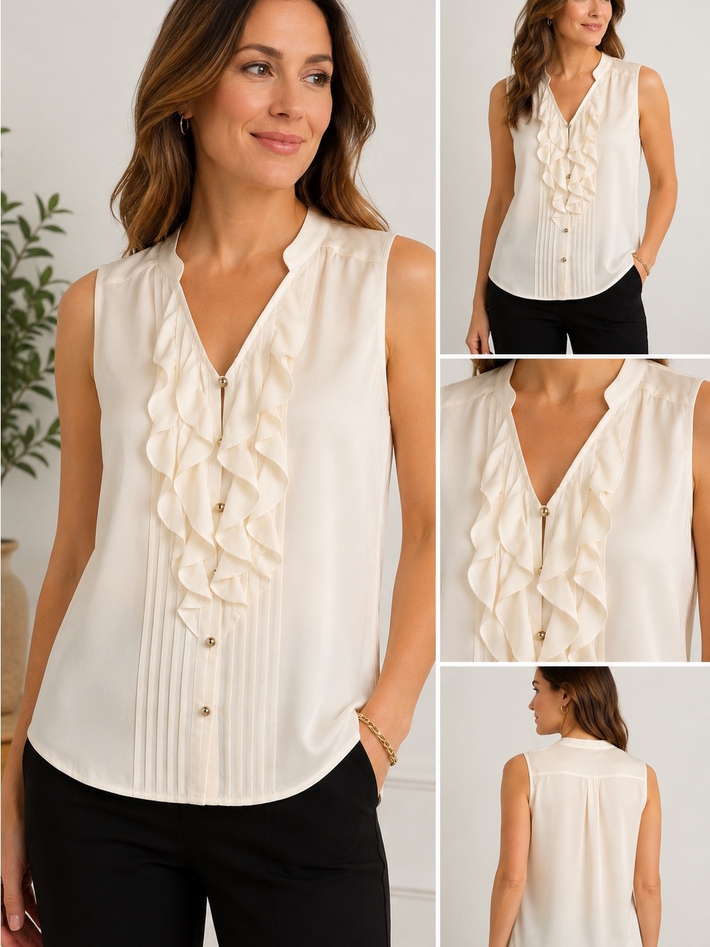 White House Black Market 100% Silk Ruffle Blouse – Size 16 – NWOT